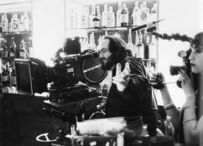 Stanley Kubrick films a shot on the set of The Shining - Behind the Scenes photos